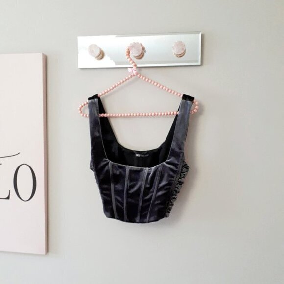 NWT Zara grey crushed velvet corset cropped top, XS - Picture 9 of 10
